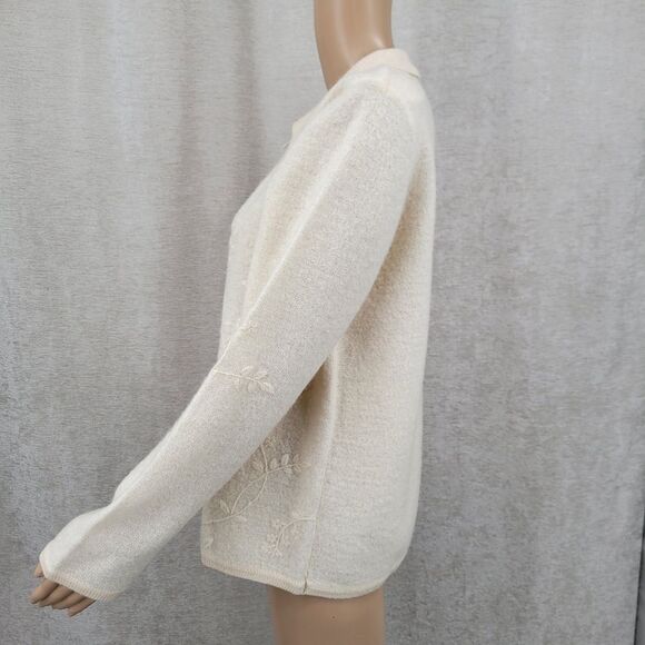 Dressbarn Wool Cream Floral Embroidered Zip-Up Sweater Cardigan Jacket - Picture 6 of 12